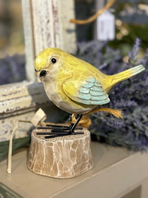 Spring Bird on Stump - Yellow
