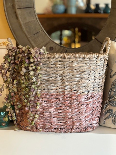 MED Woven Water Hyacinth & Rattan Dip Dyed Baskets - Rose