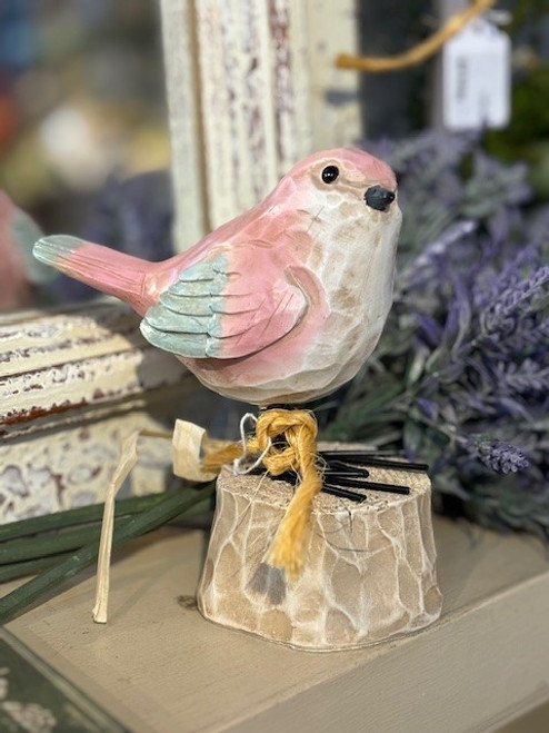 Spring Bird on Stump  - Pink