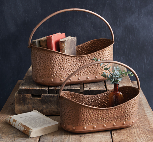 Hammered Iron Storage Basket with Copper Finish - Large Hammered Iron Storage Basket with Copper Finish - Large