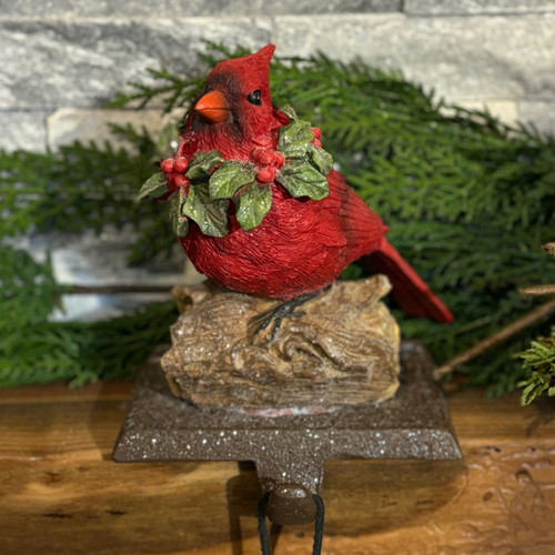 Cardinal on Log Stocking Holder - I