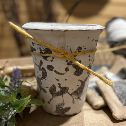 Distressed Cement Pot - White & Grey