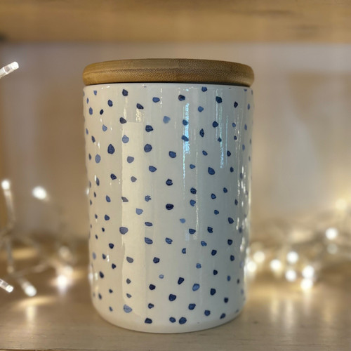 Ceramic Canister with Blue Specks & Bamboo Lid