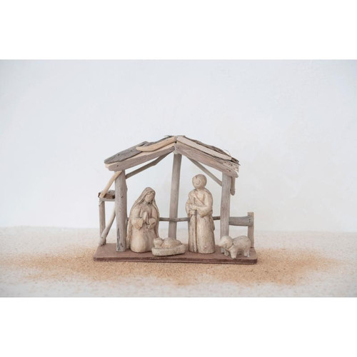 Handmade Driftwood and Paper Mache Nativity