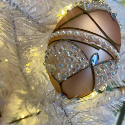 Glass Jewel & Pearl Egg Ornament - Blush
