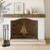 Pilgrim FPA18047 Iron Gate 5-Piece Fireplace Tool Set in Burnished Bronze, highlighting hand-forged details on the stand, poker, shovel, tongs, and natural fiber brush in a gallery rail base.