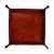Square brown leather valet tray stamped with the Benjamin Franklin quote "What Good Shall I Do This Day?"