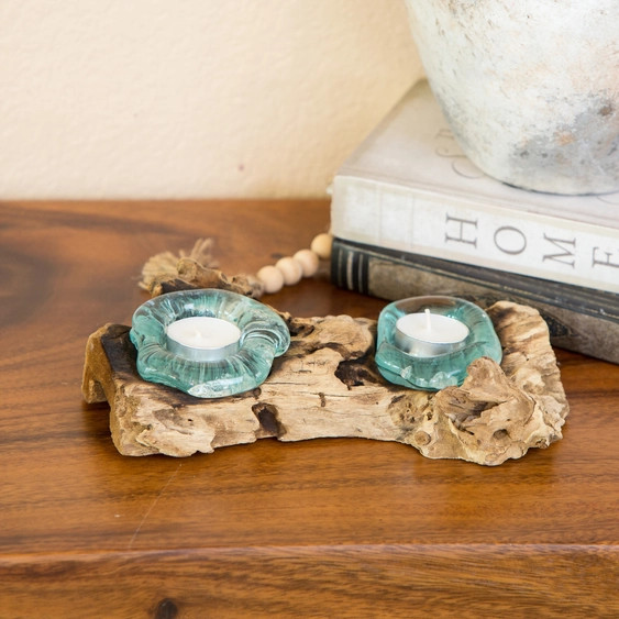 Double Molten Glass Candle Holder