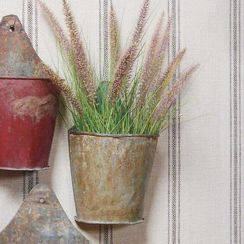 Rustic salvaged metal wall mounted half bucket planter for farmhouse decor