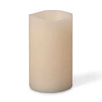 A realistic bisque-colored pillar LED candle featuring a genuine wax exterior and a soft, flickering faux flame that mimics the warm glow of a traditional candle.