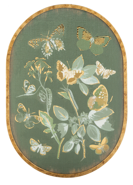 An elegant botanical artwork titled 'The Gilded Garden - I' depicting a lush, sophisticated arrangement of flowers and foliage accented with delicate golden highlights.