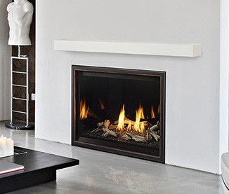 8K Modern 42" Direct Vent Gas Fireplace top vent (NG) - 2-Sided Reflective Black Glass/Matte Glass Liner