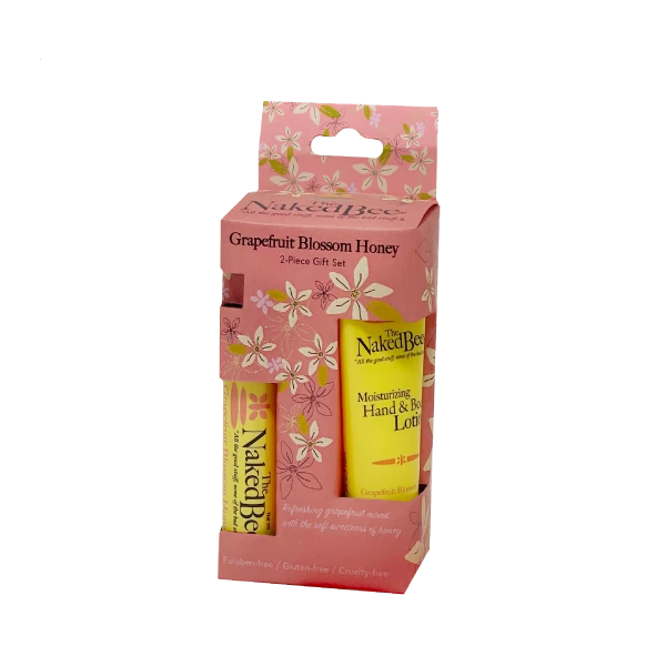 Enjoy refreshing grapefruit and sweet honey on the go with The Naked Bee's Pocket Pack, featuring a mini hand lotion and organic lip balm.