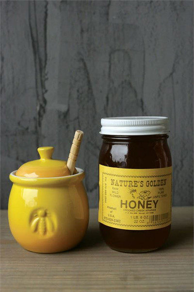 8 oz Stoneware Honey Pot with Wooden Honey Dipper