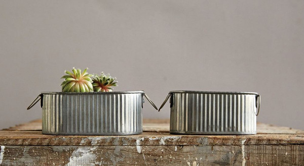 Corrugated Metal Buckets with Handles Set of Two