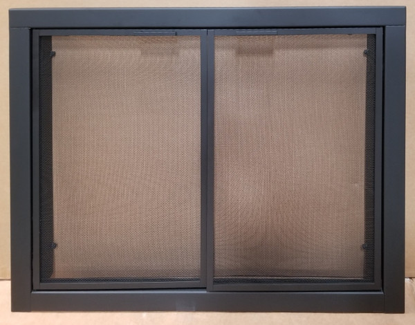 Close-up view of the Clearance Custom Cabinet Mesh Door (CL105) featuring a dark, clean-lined outer frame and a high-quality hanging wire mesh center insert.