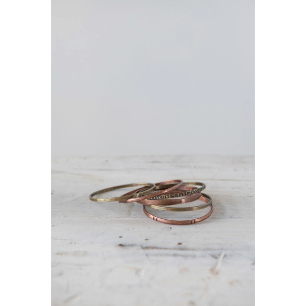 Antique Brass and Copper Bangles, Set of 6