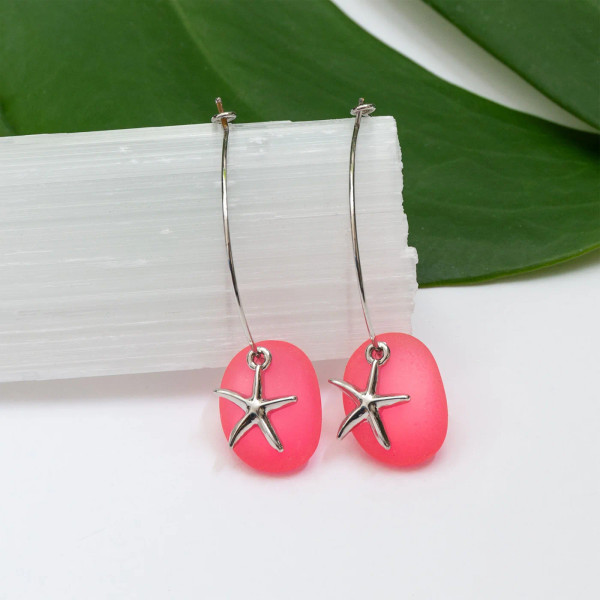 Flamingo Pink Sea Glass Earrings