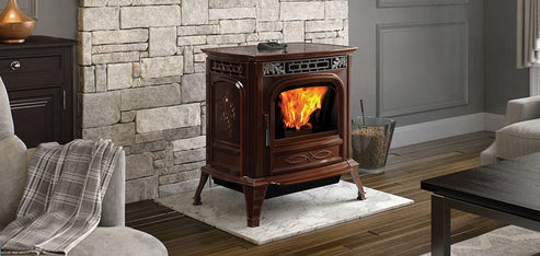 XXV-TC Pellet Stove - Porcelain Majolica Brown - Black Swan Home