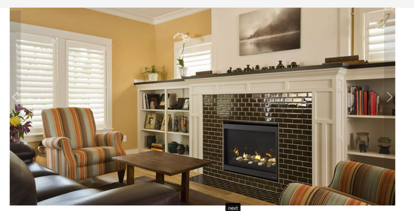Front view of a Heat & Glo SL-7-Fusion 36-inch direct vent natural gas fireplace featuring a sleek contemporary burner design with dynamic flames over a unique fusion media bed.