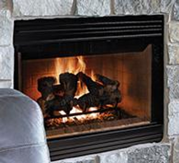 Exclaim 36 Wood Fireplace 36" insulated radiant heat fireplace with herringbone brick styling