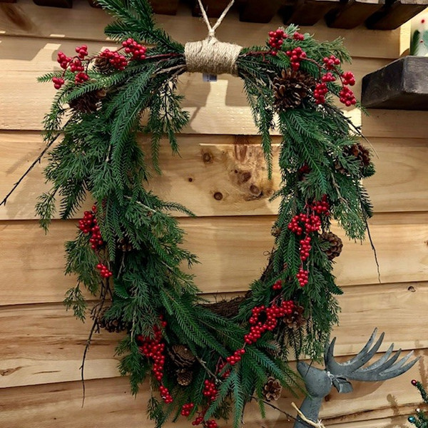 Pine, Juniper, and Berry Heart Shaped Wreath
