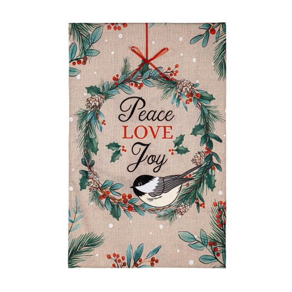 Chickadee Wreath Burlap House Flag