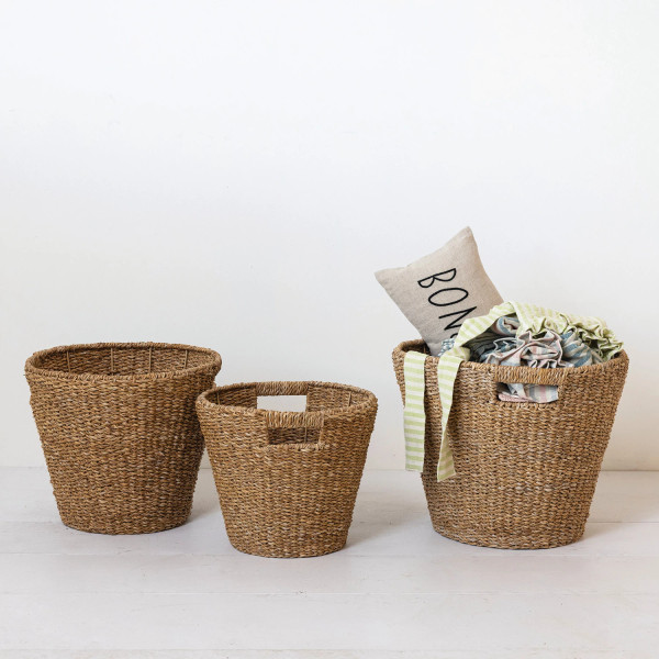 Hand-Woven Seagrass Conical Basket - Large