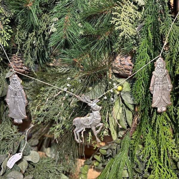 Embossed Metal Santa & Reindeer Garland