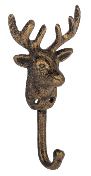 Cast Iron Stag Wall Hook - Antique Gold