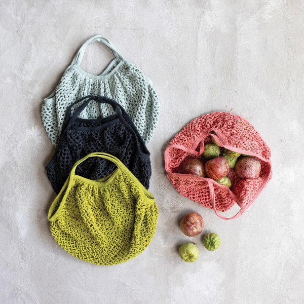 Crocheted Farmer's Market Bag - Pewter Blue