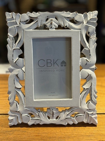 Distressed White Carved Scroll Frame - III