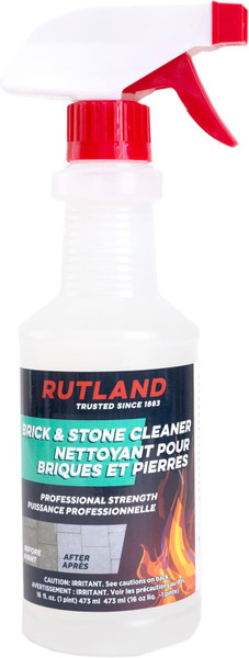 16 oz spray bottle of Brick and Stone Cleaner (83-6) designed to clean soot and creosote stains from fireplace brick and stone hearths.