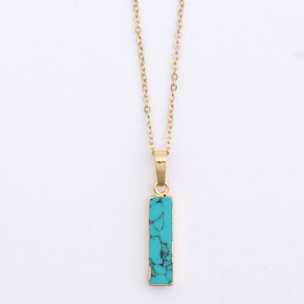 Dainty Turquoise Bar Necklace - Aqua Haze