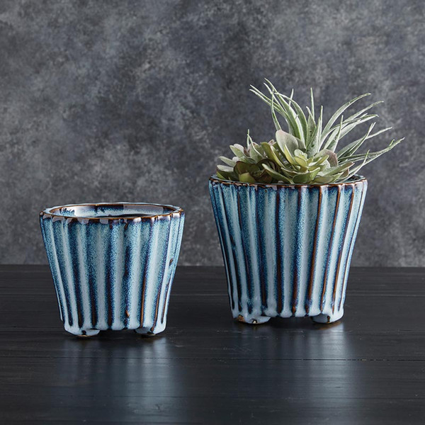 Pleated Ceramic Pot - Blue