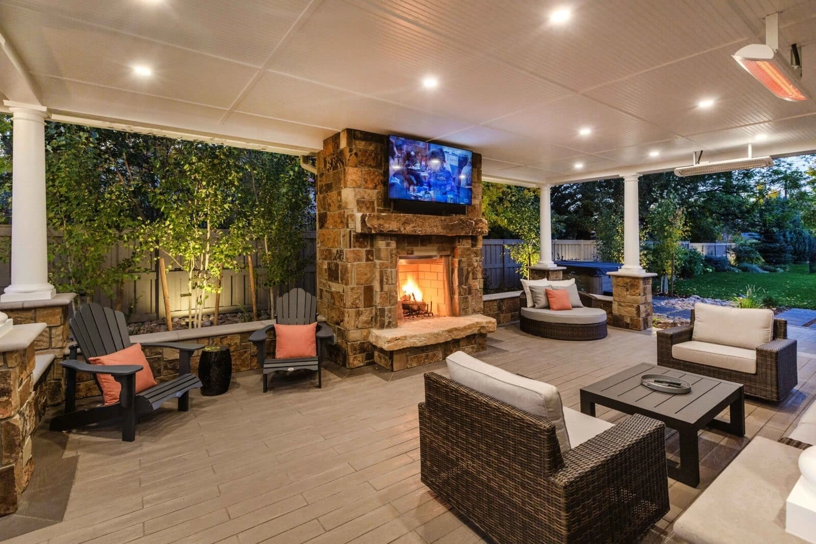 Outdoor living space with patio heaters