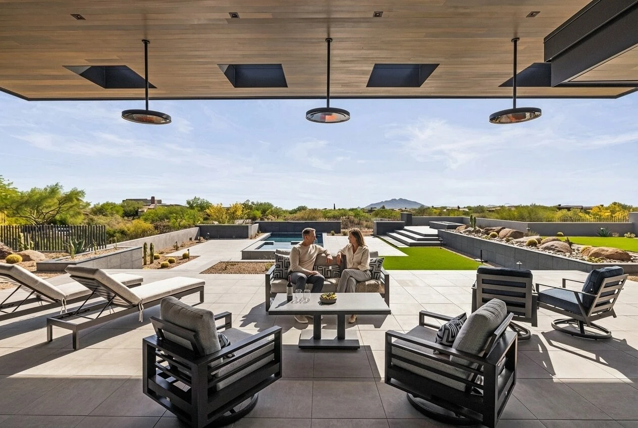 Bromic outdoor heater in a patio setting