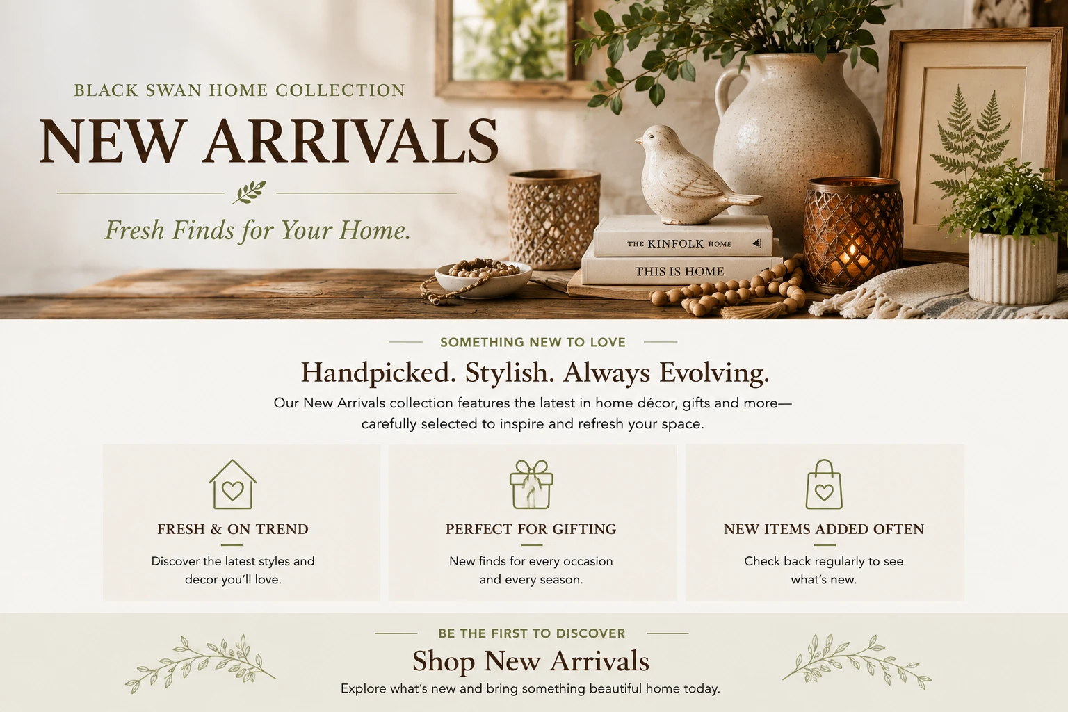 Black Swan Hearth and Home New Arrivals collection featuring new home decor, gifts and seasonal finds