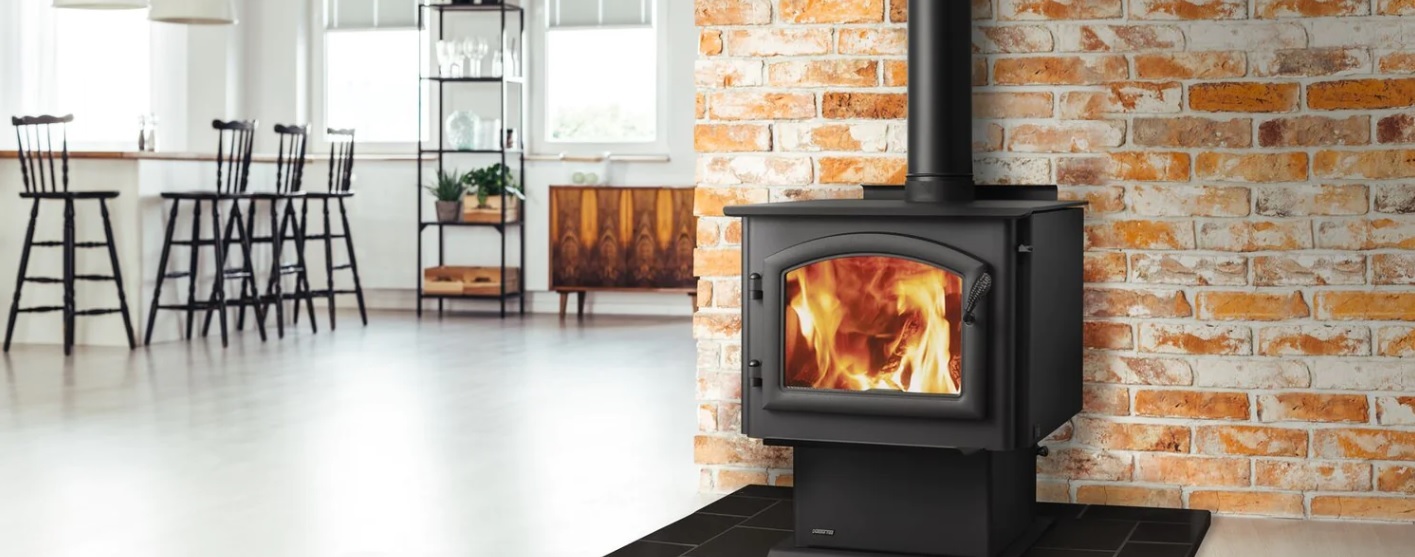 Wood stove in a warm, refined living space