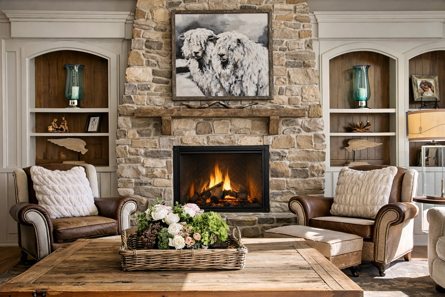 Rustic elegant fireplace living room