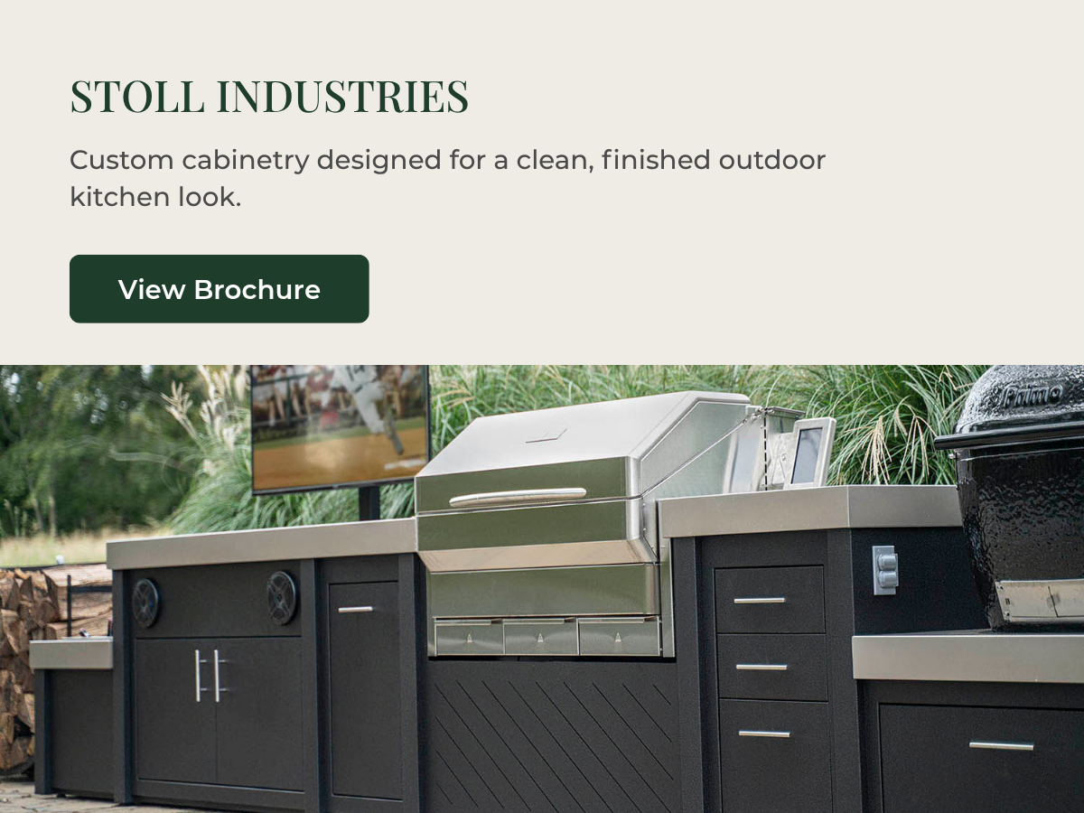 Stoll outdoor kitchen cabinetry with custom finishes and built in design