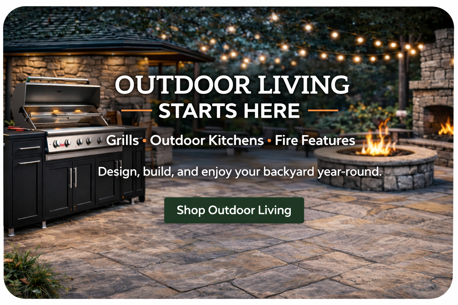 Outdoor living space with built in grill, outdoor kitchen and fire pit in Connecticut