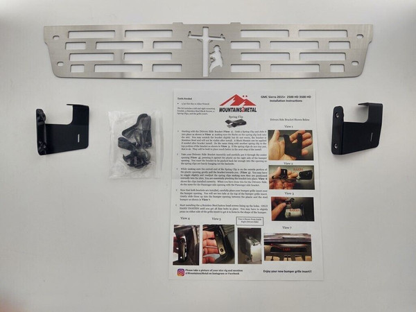 LAST CHANCE SALE PRICE-ITEM TO BE DISCONTINUED Lineman Bumper Grille Insert Brushed SS fits 2015-2019 GMC Sierra 2500 3500 HD