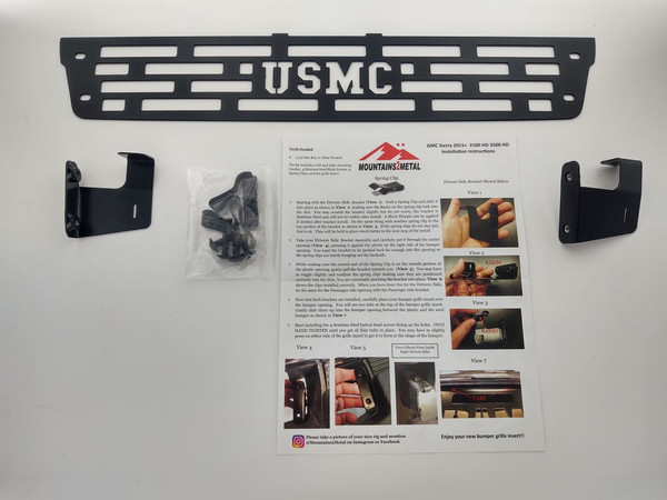 Only 2 left! LAST CHANCE SALE PRICE-ITEM TO BE DISCONTINUED USMC Bumper Grille Insert Black fits 2015-2019 GMC Sierra 2500 3500 HD