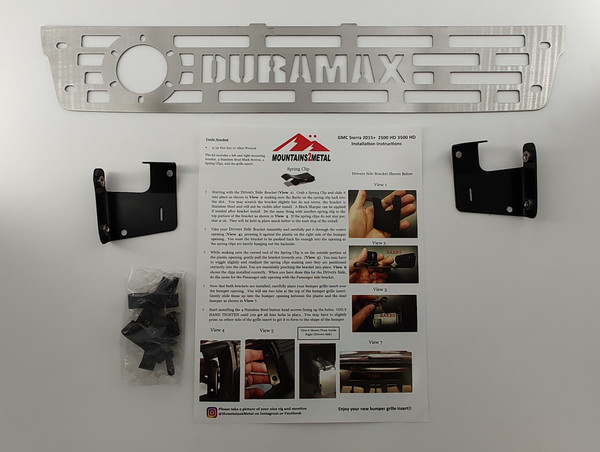 Duramax NOCO PLUG READY Bumper Grille Insert Brushed SS fits 2015-2019 GMC Sierra 2500 3500 HD