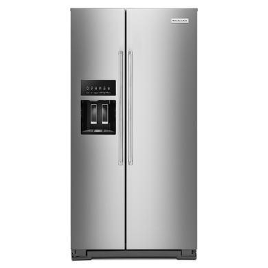 Kitchenaid® 22.6 cu ft. Counter-Depth Side-by-Side Refrigerator with Exterior Ice and Water and PrintShield™ finish KRSC703HPS