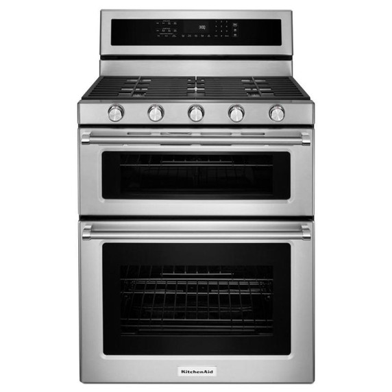 Kitchenaid® 30-Inch 5 Burner Gas Double Oven Convection Range KFGD500ESS