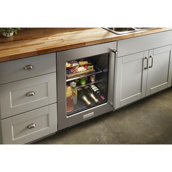 Kitchenaid® 24" Undercounter Refrigerator with Glass Door and Shelves with Metallic Accents KURL314KSS