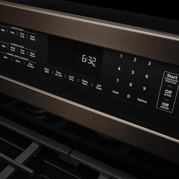 Kitchenaid® 30-Inch 5 Burner Gas Double Oven Convection Range KFGD500EBS
