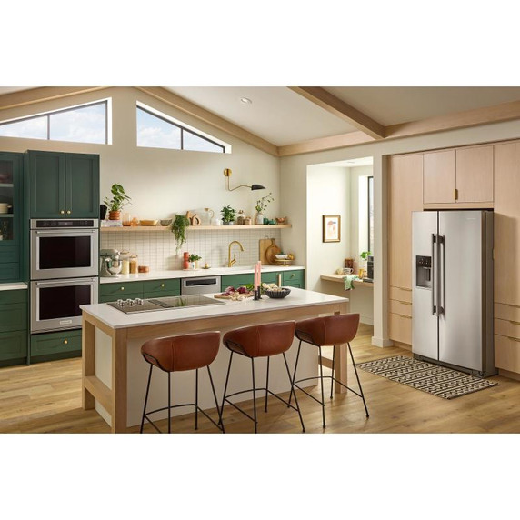 Kitchenaid® 20.8 Cu. Ft. Counter-Depth Side-by-Side Refrigerator with Exterior Ice and Water Dispenser in PrintShield™ Finish KRSC536RPS